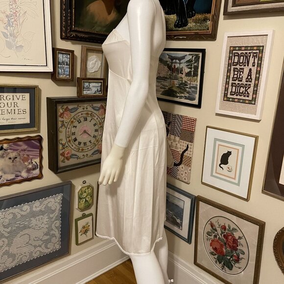 80s Vintage JCPenney Ivory Nylon Strapless Elastic Top Slip Dress Size 34/S - Picture 3 of 6